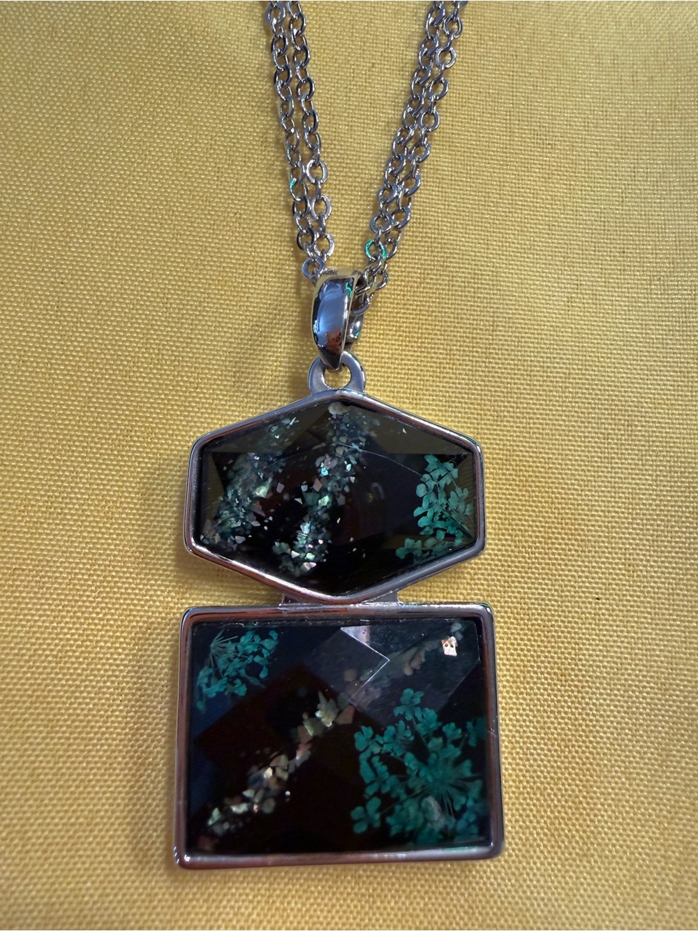 Park Lane Silver Blue Green Double Pendant Necklace New